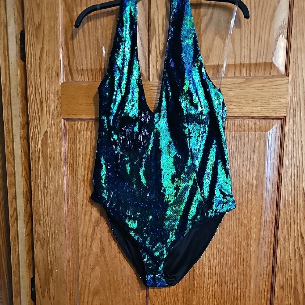 Shimmering Sequin Halter Swimsuit